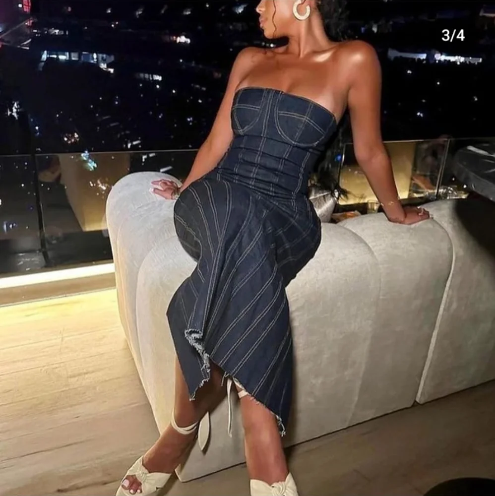 Zara Blue Strapless Midi Dress - Picture 11 of 16